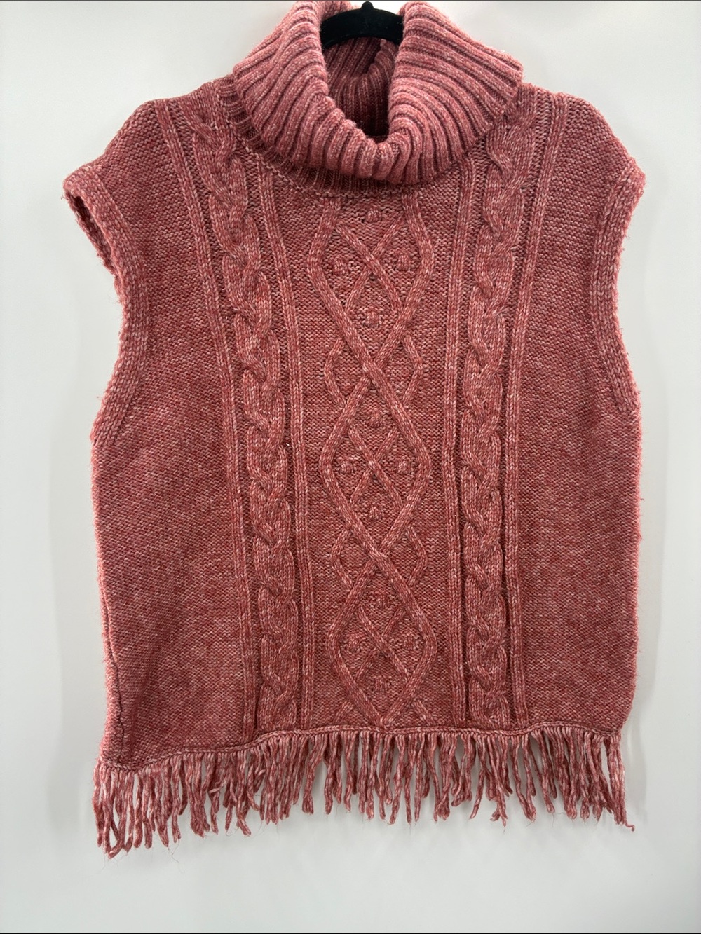 Olivia Sky Sleeveless Cable-Knit Turtleneck Sweater Vest in Dusty Rose size XL
